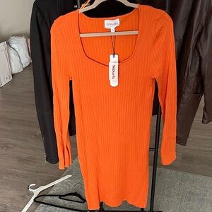 Olive & Oak Vibrant Orange Long Sleeve Dress